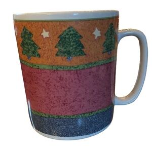 Rare HUGE Sakura Stoneware Coffee Tea Mug With Christmas Trees